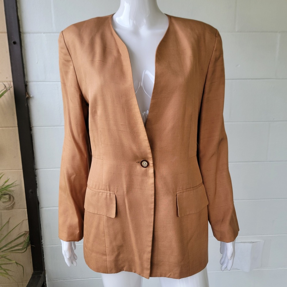 Vintage 80s Agenda Silk Blazer Camel Tan Women 6 Quiet Luxury Minimalist Classy